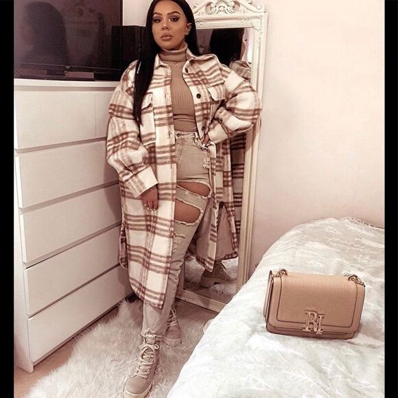 Shacket Jacket Coat Wool Blend NWT Check - Picture 6 of 15